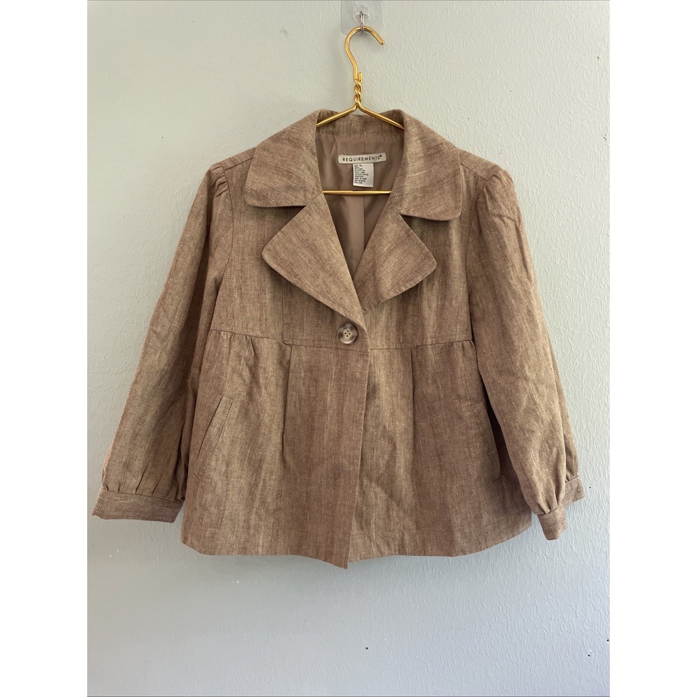 Vintage Y2k 90s Linen Blend All Season  Herringbone Tan Blazer Jacket Pintuck XL